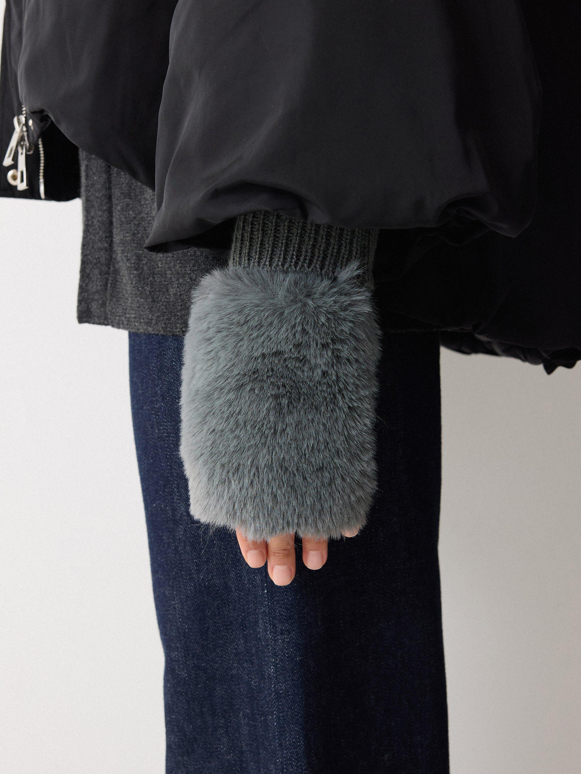 Product image 2 of 5, which shows Jigsaw Faux Fur Mittens, Blue, One Size