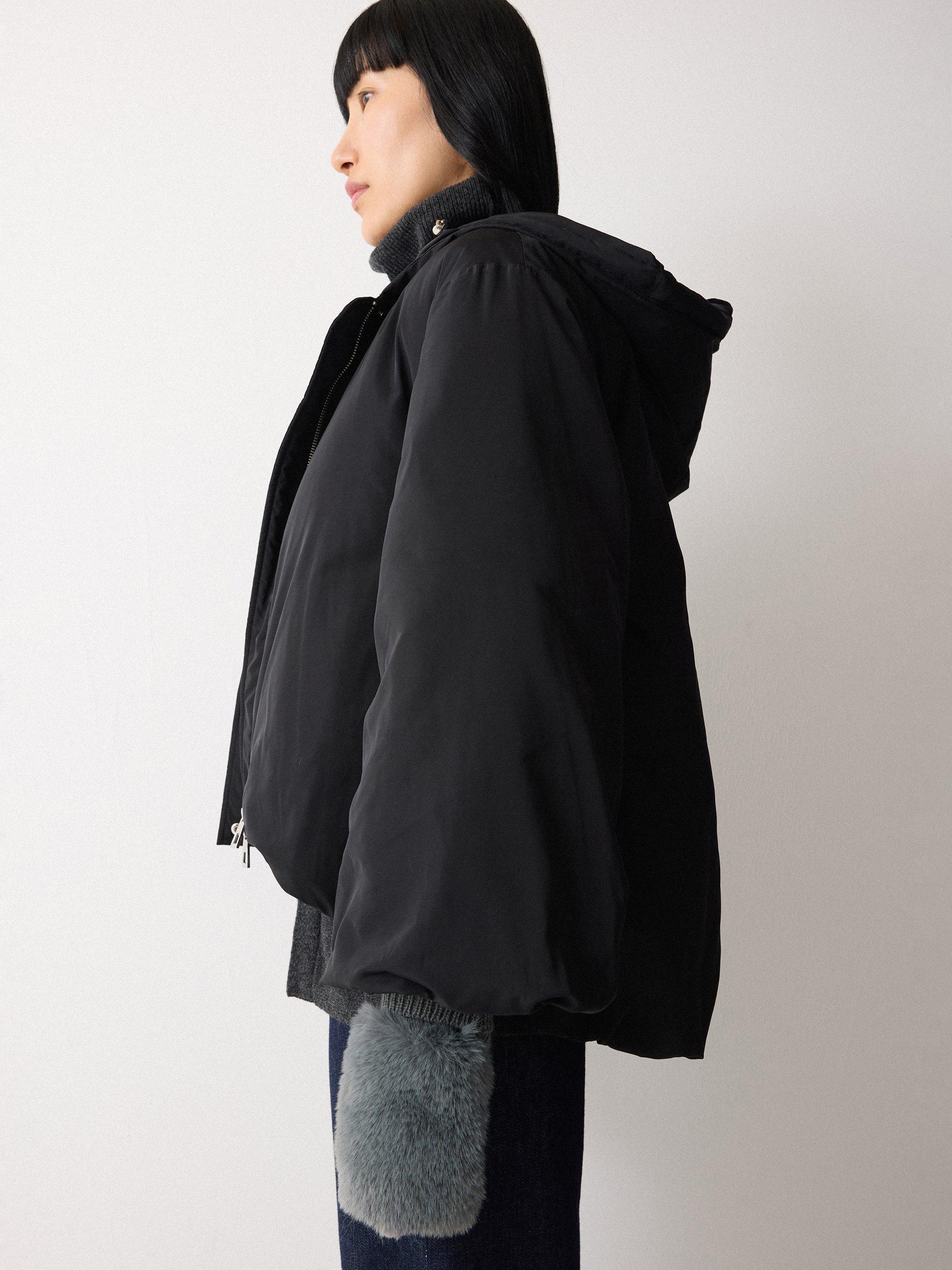 Product image 4 of 5, which shows Jigsaw Faux Fur Mittens, Blue, One Size