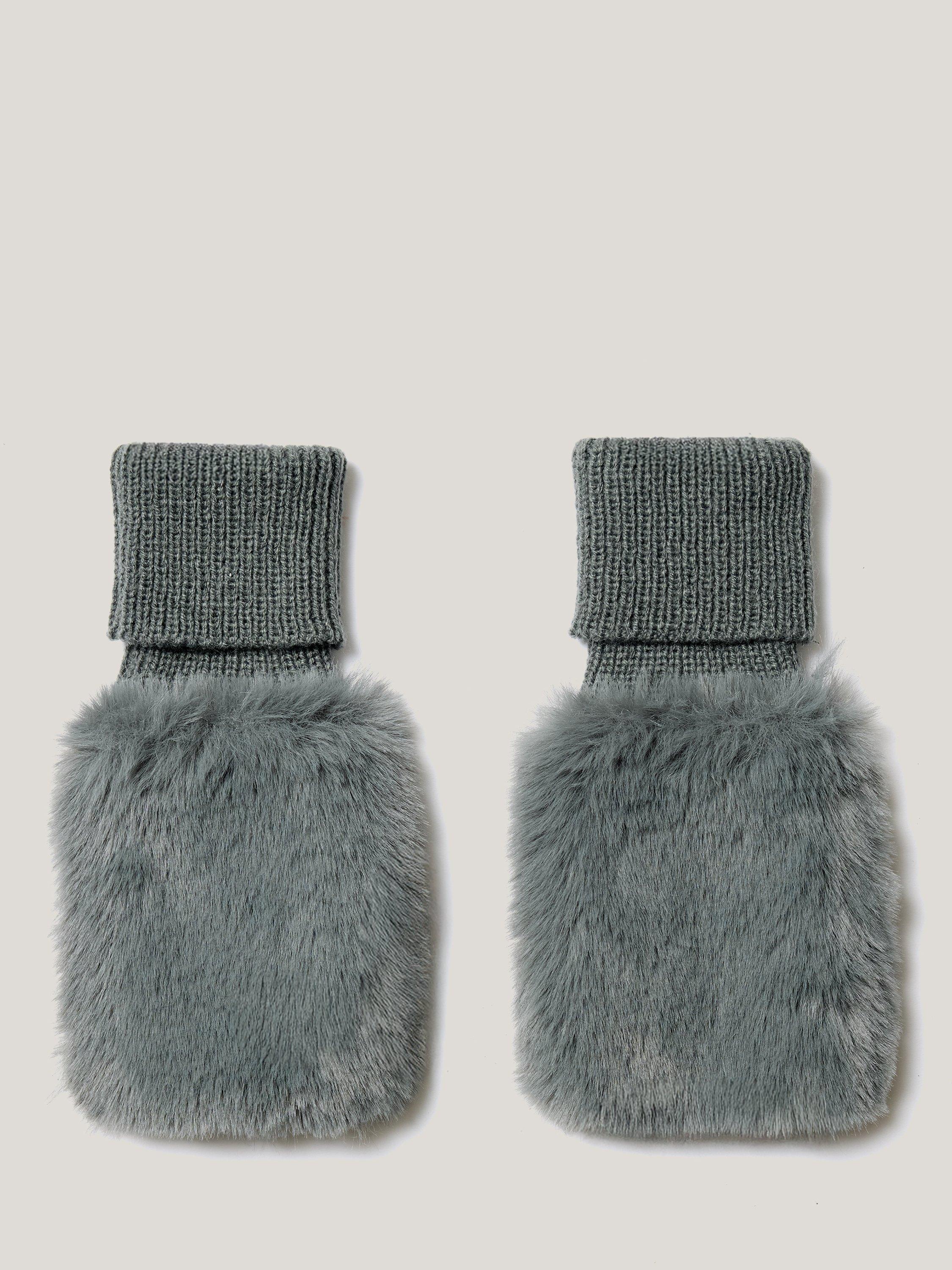 Product image 5 of 5, which shows Jigsaw Faux Fur Mittens, Blue, One Size