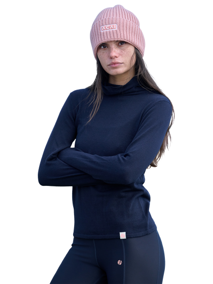 ACAI Knitted Turtleneck Top, Deep Navy