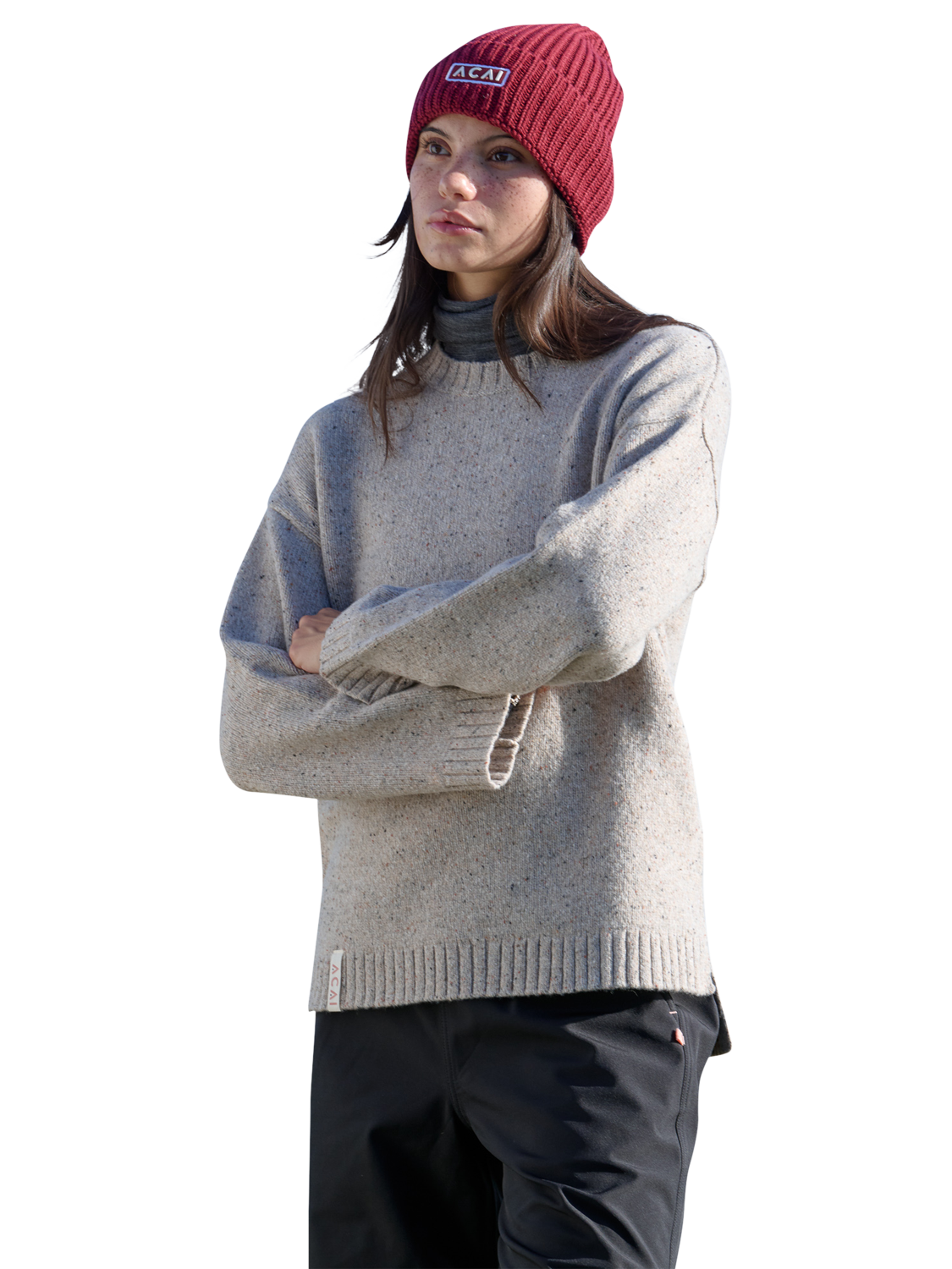 Product image 1 of 7, which shows ACAI Women's Dusk Wool Blend Knitted Jumper, Oatmeal, 6