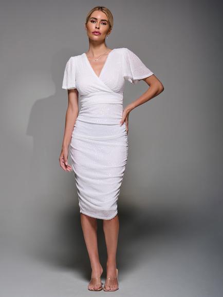 Jolie Moi Flare Sleeve Sequin Dress, White