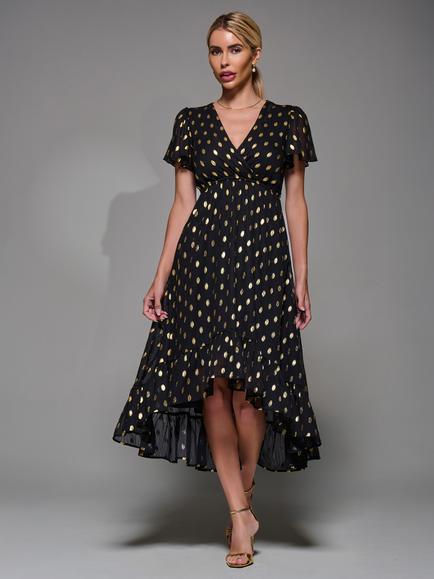 Jolie Moi Petite Short Sleeve Metallic Dress, Black/Gold