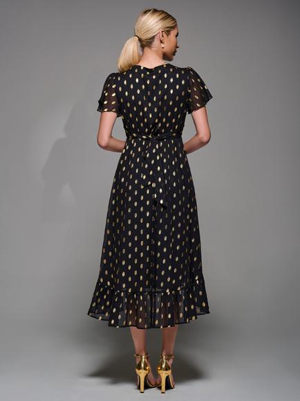 Jolie Moi Petite Short Sleeve Metallic Dress - view 2, Black/Gold