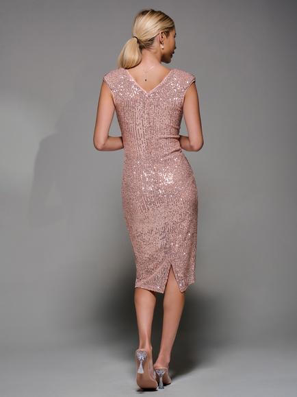 Jolie Moi Sequin Wrap Midi Dress, Rose Pink - view 2, Rose Pink