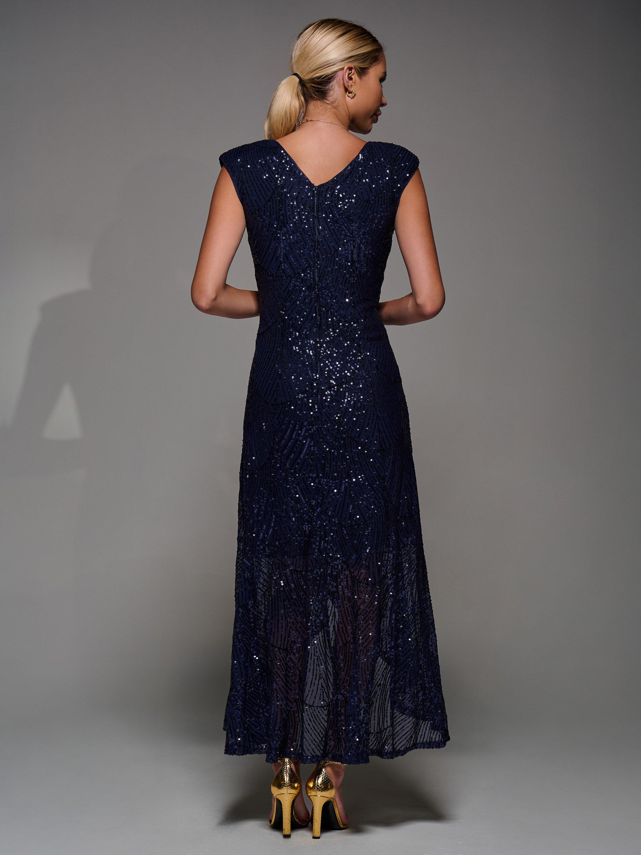 Product image 2 of 7, which shows Jolie Moi Sequin Asymmetric Dress, Navy, 8
