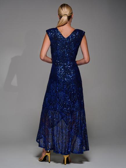 Jolie Moi Sequin Asymmetric Dress, Black Royal Blue - view 2, Black Royal Blue