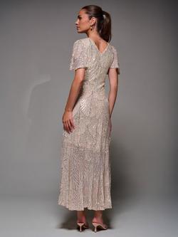 Jolie Moi Angel Sleeve Sequin Dress, Beige Silver - view 2, Beige Silver