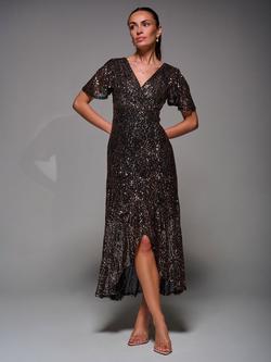 Jolie Moi Angel Sleeve Sequin Dress, Black Gold, Black Gold