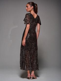 Jolie Moi Angel Sleeve Sequin Dress, Black Gold - view 2, Black Gold
