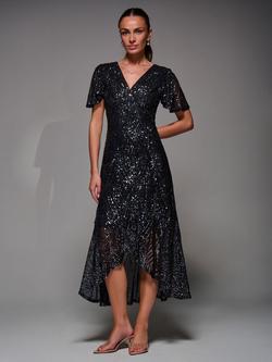 Jolie Moi Angel Sleeve Sequin Dress, Black Nickel, Black Nickel