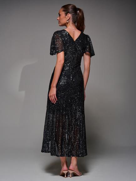 Jolie Moi Angel Sleeve Sequin Dress, Black Nickel - view 2, Black Nickel
