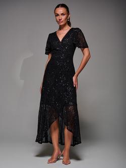 Jolie Moi Angel Sleeve Sequin Dress, Black, Black