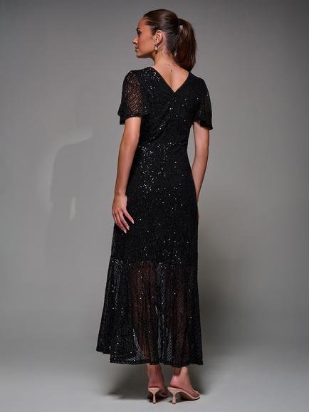 Jolie Moi Angel Sleeve Sequin Dress, Black - view 2, Black