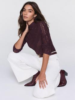 Mint Velvet Crinkle Lace Top, Red Burgundy - view 2, Red Burgundy