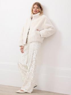 Mint Velvet Faux Fur Bomber Jacket, White - view 2, White