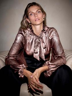 Mint Velvet Metallic Pussy Bow Blouse, Pink, Pink