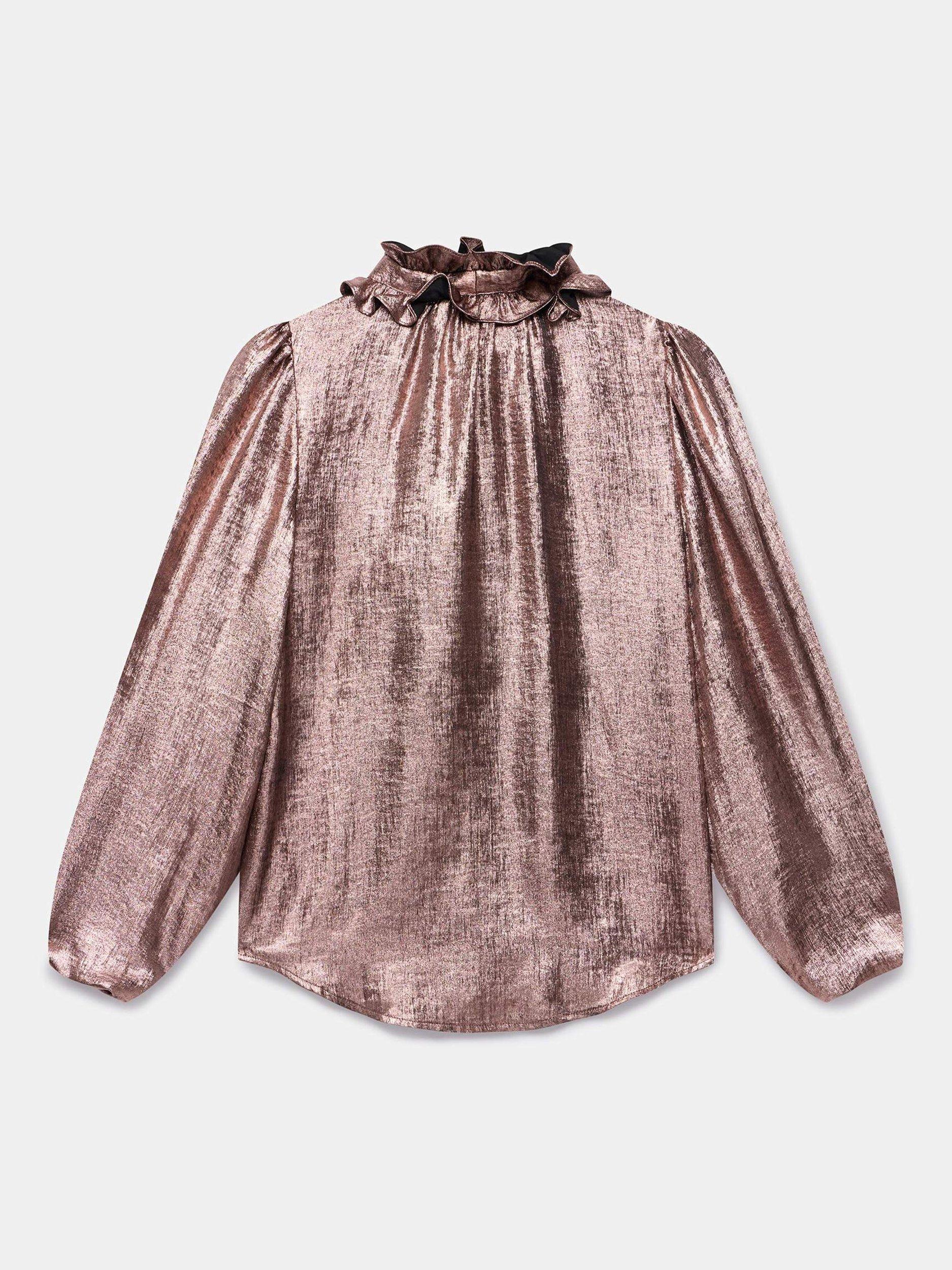 Product image 8 of 8, which shows Mint Velvet Metallic Pussy Bow Blouse, Pink, 8
