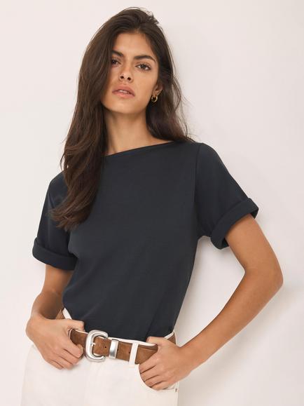 Mint Velvet Ultimate Crew Neck T-Shirt, Blue Navy - view 2, Blue Navy