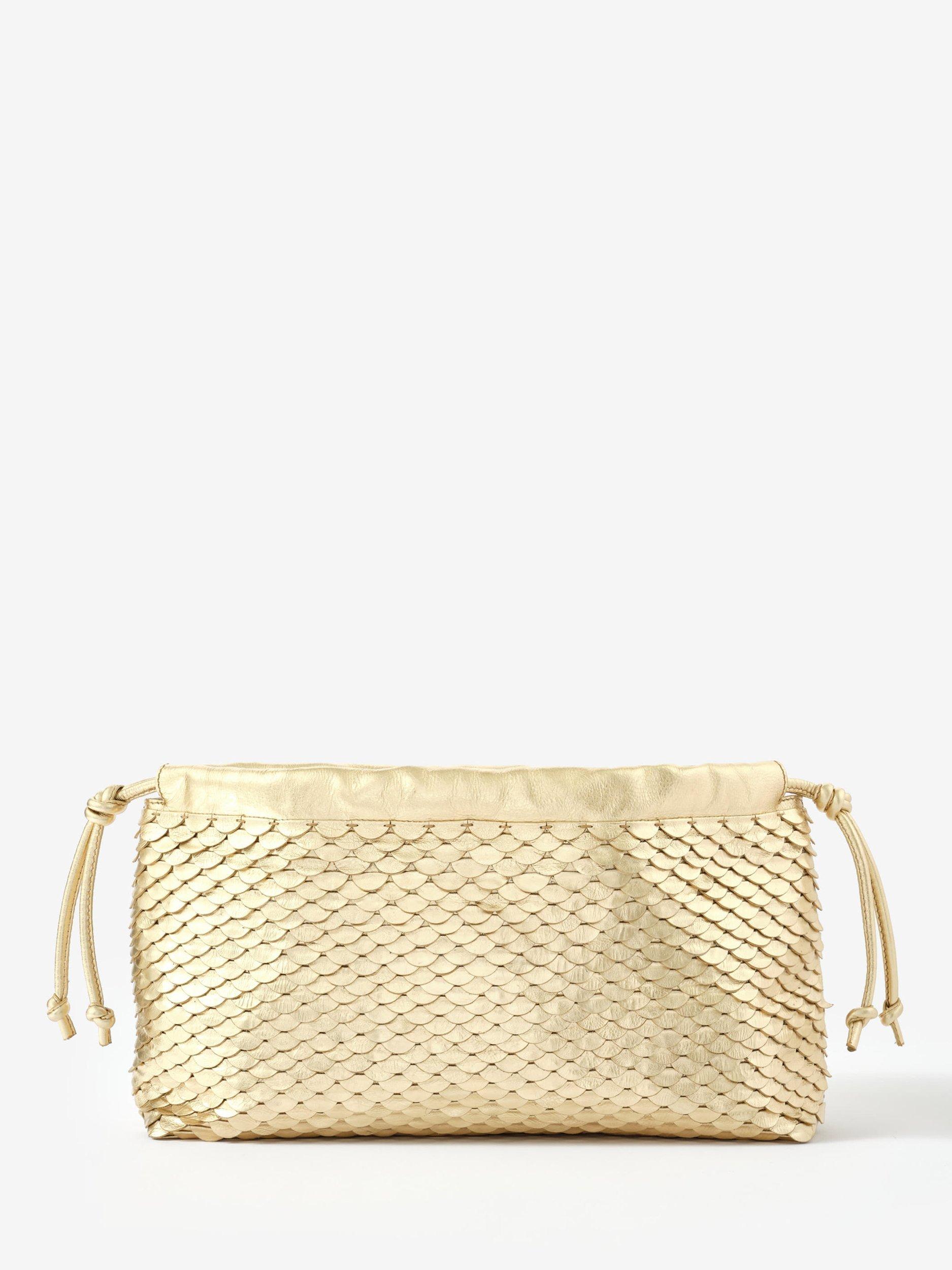 Product image 1 of 3, which shows Mint Velvet Textured Clutch Bag, Gold, One Size