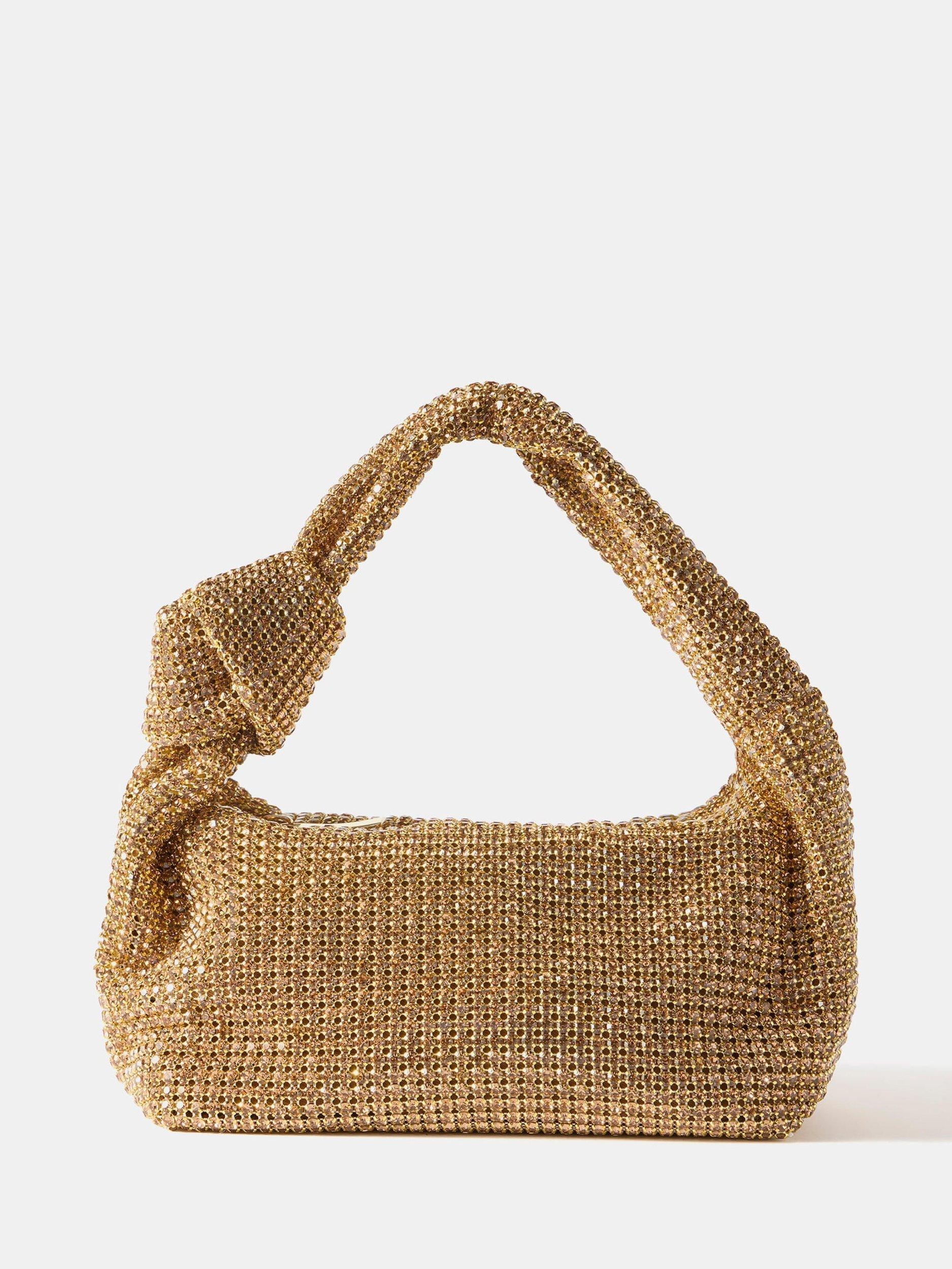 Product image 1 of 5, which shows Mint Velvet Diamante Grab Bag, Gold, One Size