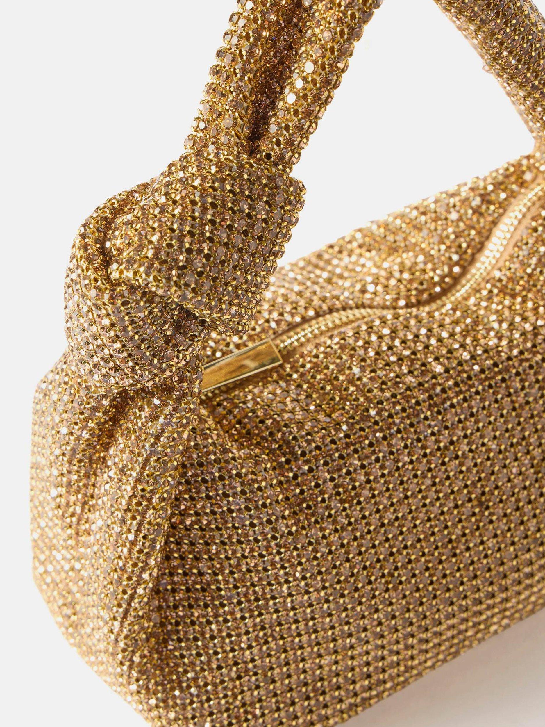 Product image 5 of 5, which shows Mint Velvet Diamante Grab Bag, Gold, One Size