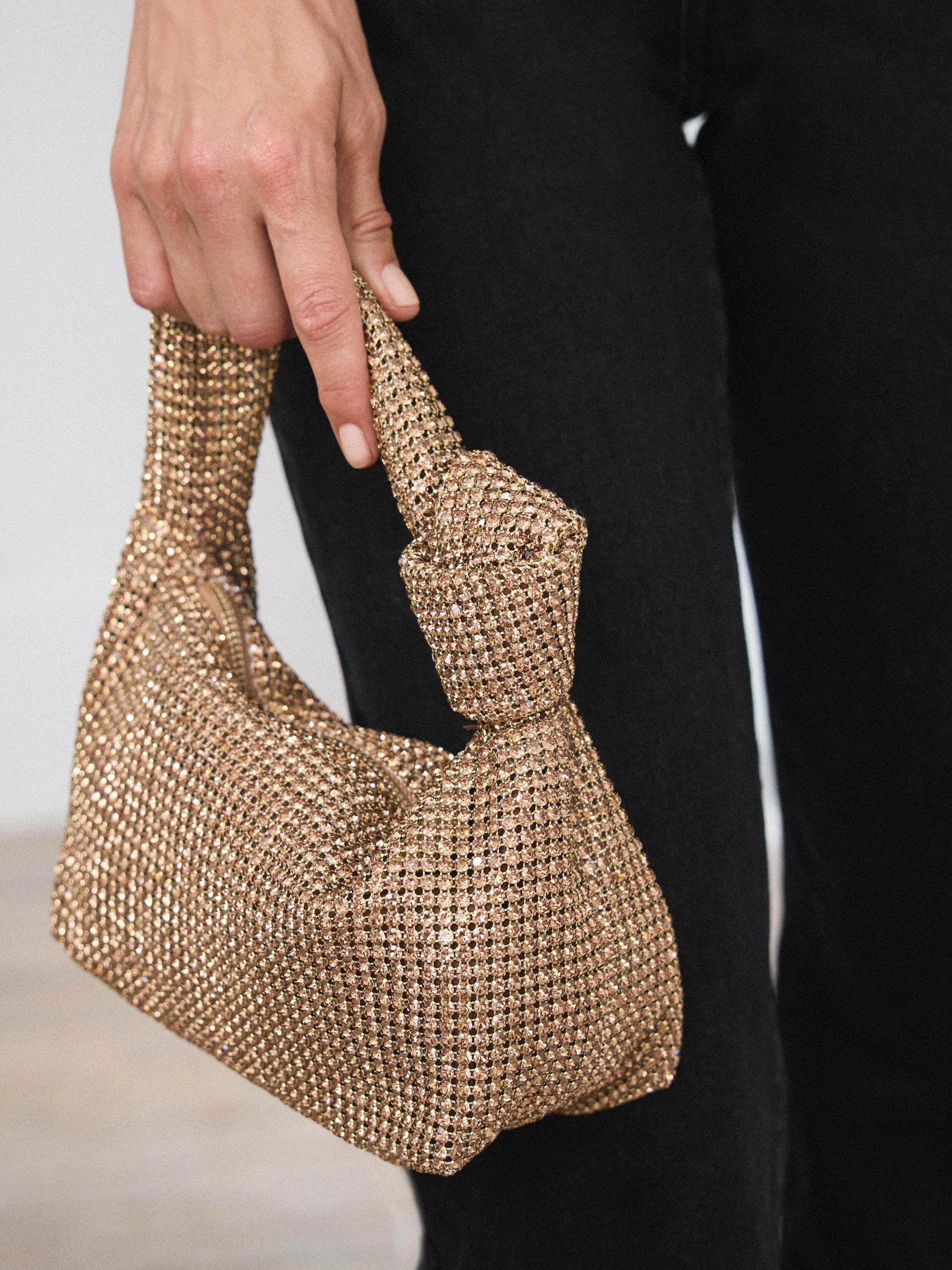 Product image 2 of 5, which shows Mint Velvet Diamante Grab Bag, Gold, One Size