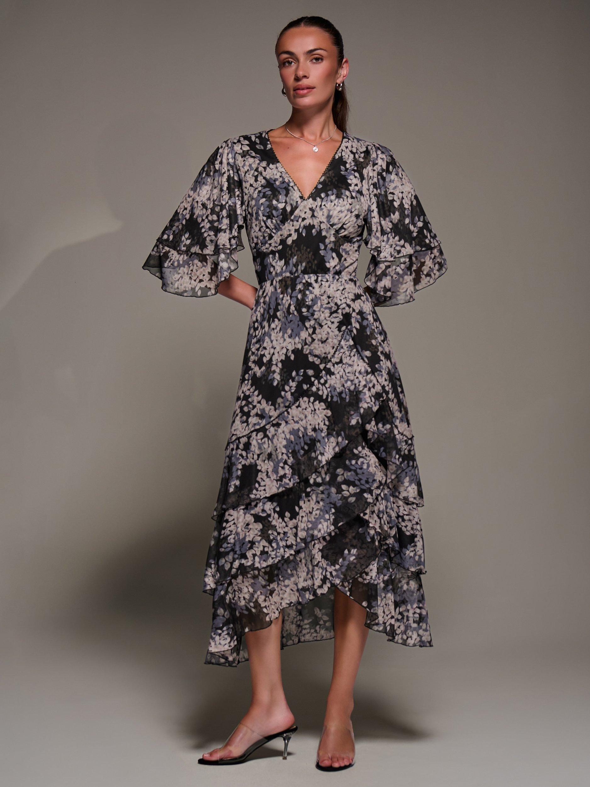 Product image 1 of 8, which shows Jolie Moi Frill Trim Mesh Dress, Black, 8