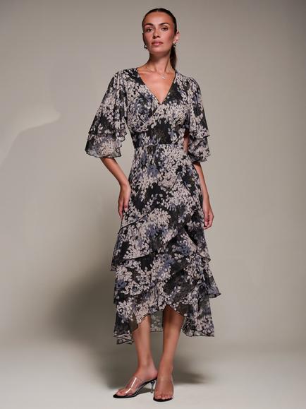 Jolie Moi Frill Trim Mesh Dress, Black