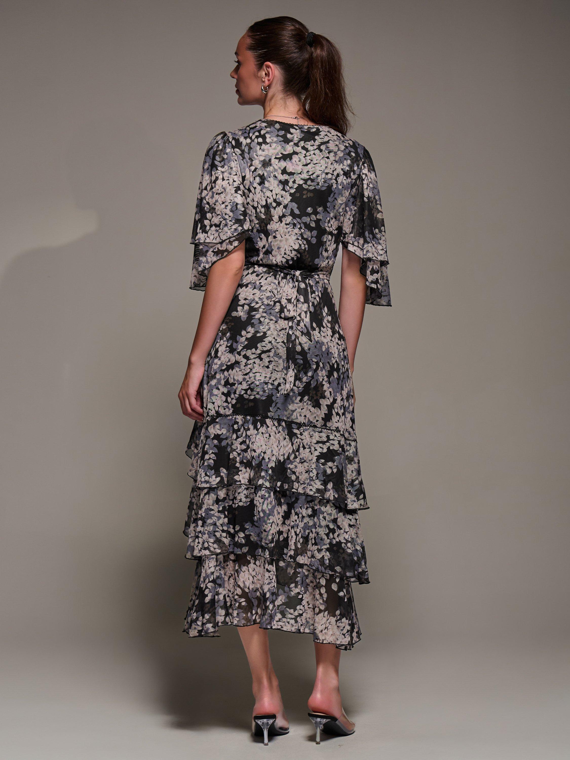 Product image 2 of 8, which shows Jolie Moi Frill Trim Mesh Dress, Black, 8