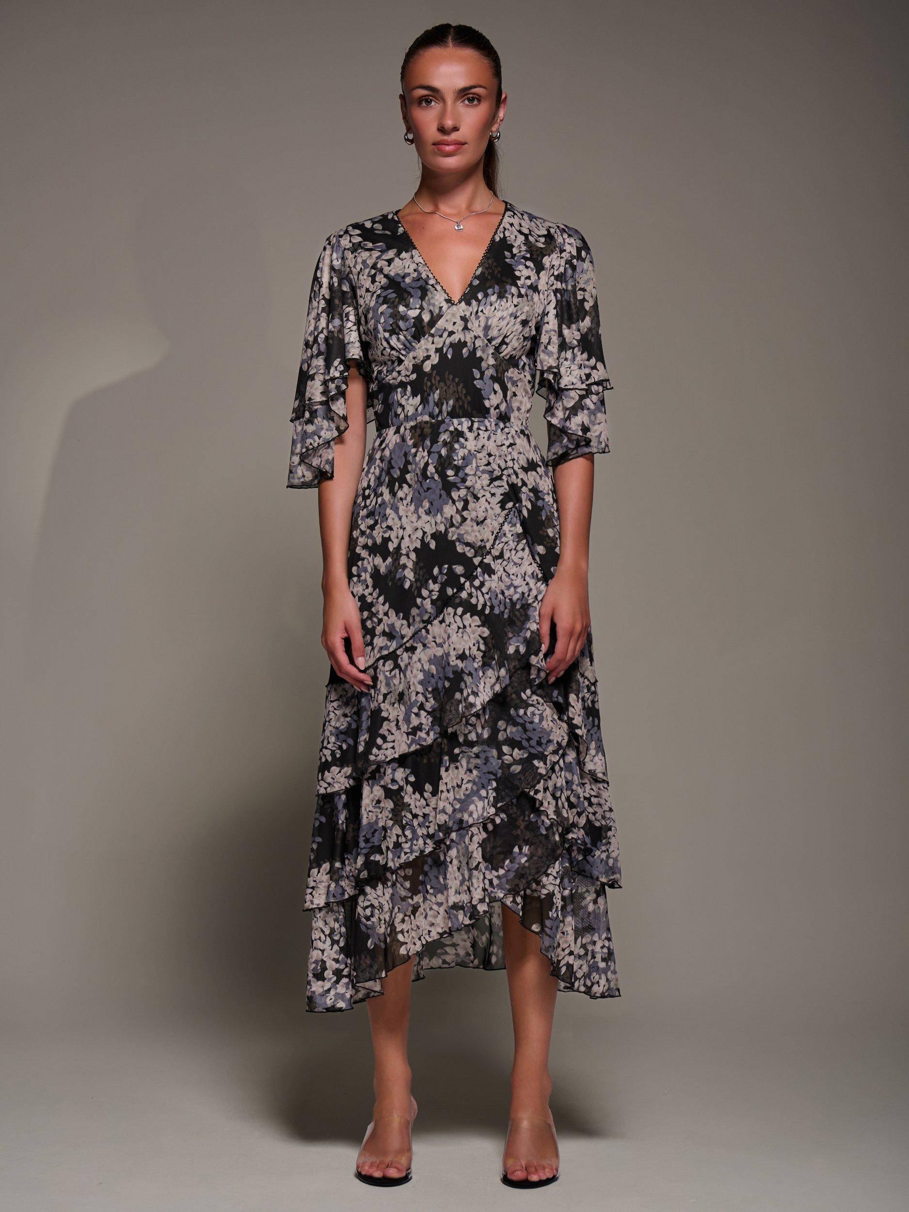 Product image 3 of 8, which shows Jolie Moi Frill Trim Mesh Dress, Black, 8