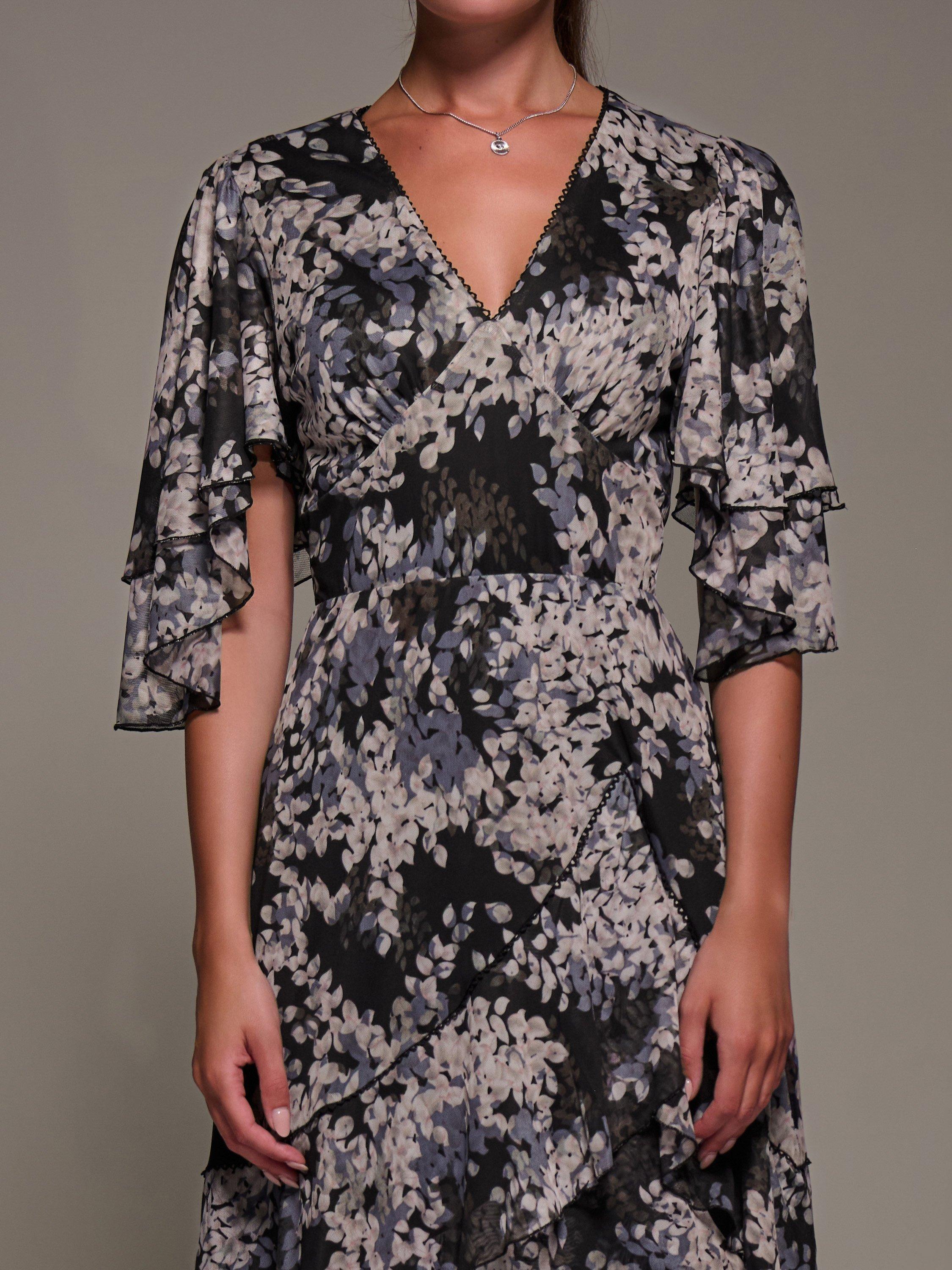 Product image 4 of 8, which shows Jolie Moi Frill Trim Mesh Dress, Black, 8