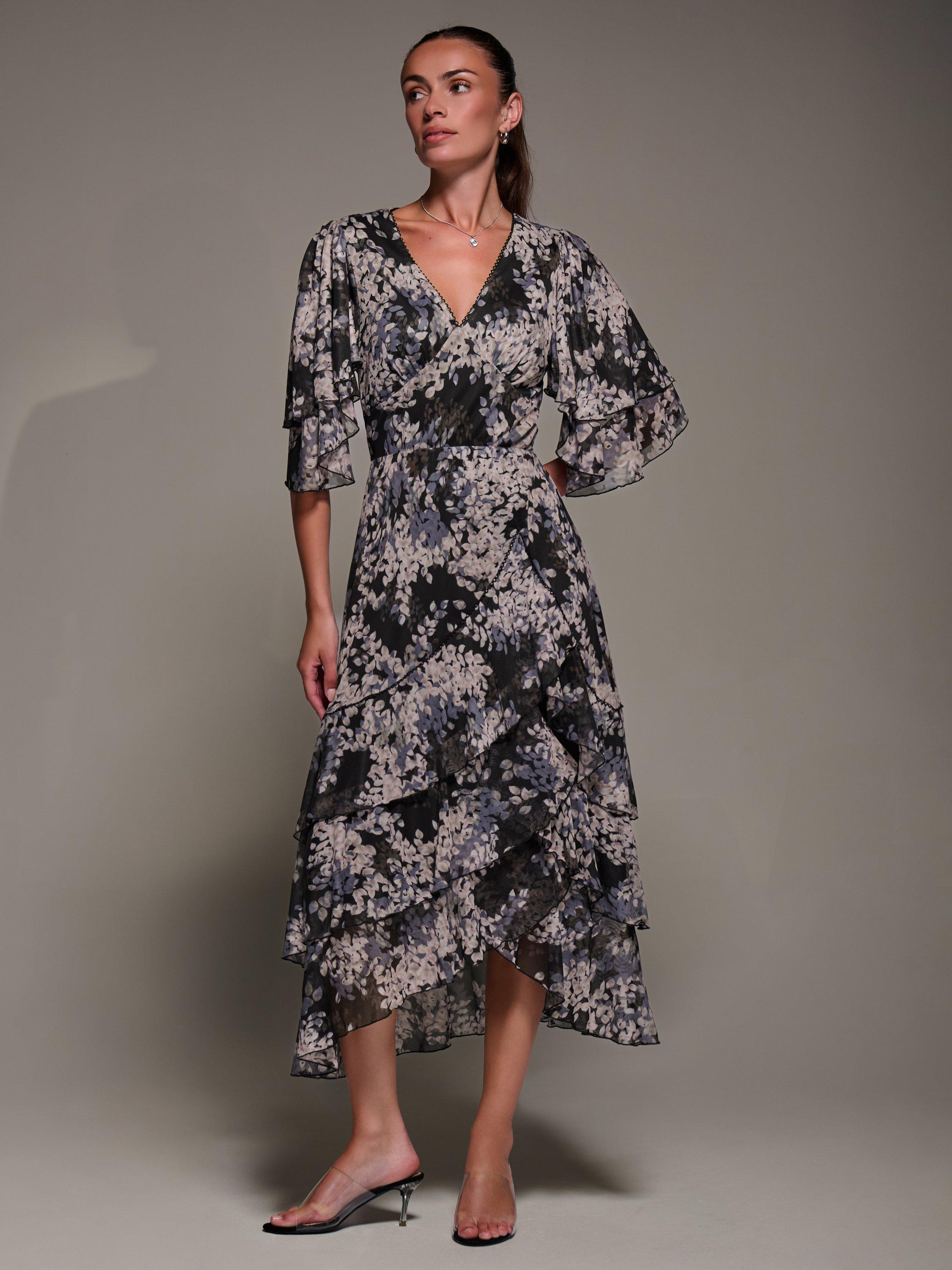 Product image 6 of 8, which shows Jolie Moi Frill Trim Mesh Dress, Black, 8