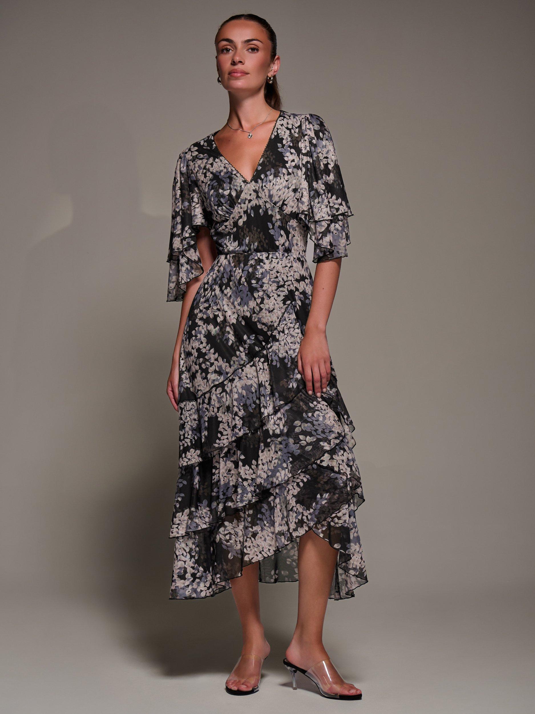 Product image 7 of 8, which shows Jolie Moi Frill Trim Mesh Dress, Black, 8