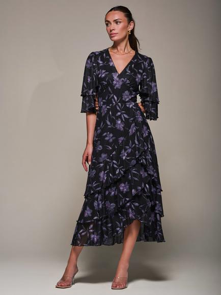 Jolie Moi Frill Trim Mesh Dress, Purple