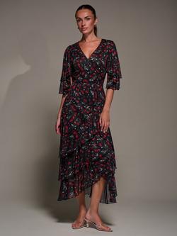 Jolie Moi Frill Trim Mesh Dress, Red Cherry