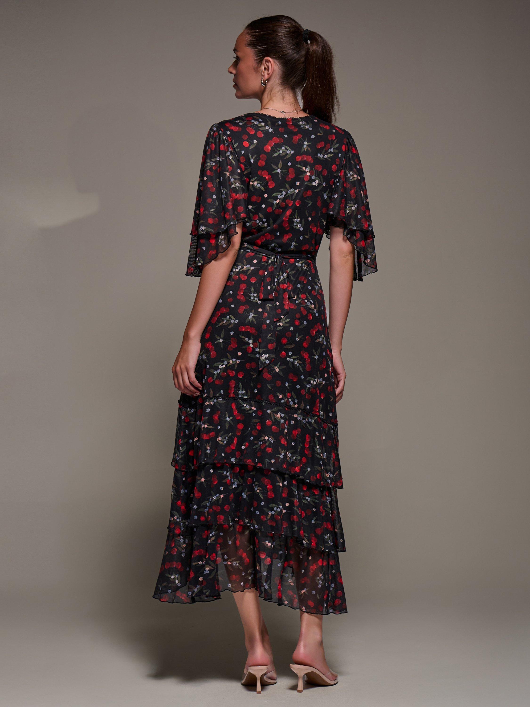 Product image 2 of 8, which shows Jolie Moi Frill Trim Mesh Dress, Red Cherry, 8