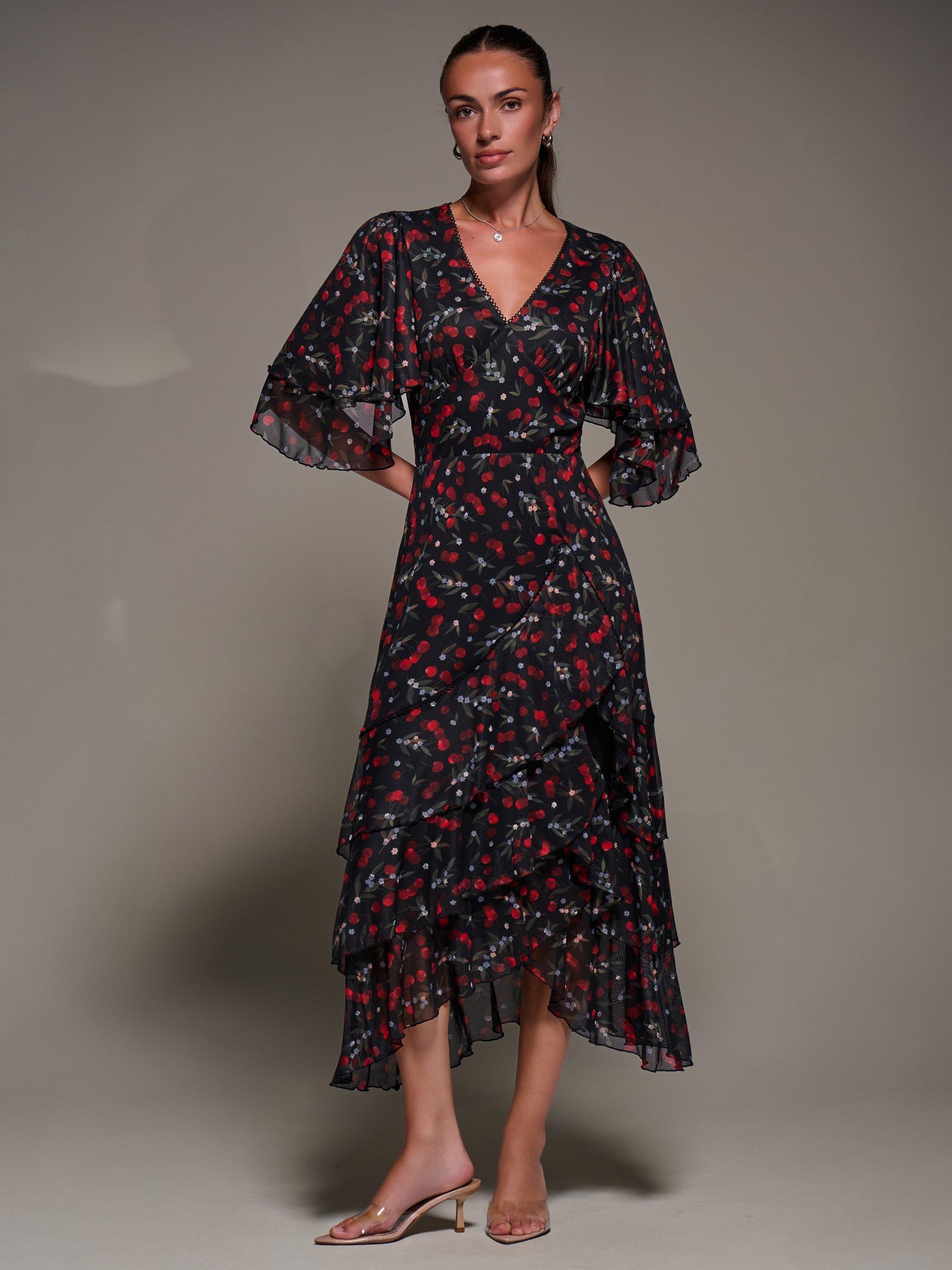 Product image 6 of 8, which shows Jolie Moi Frill Trim Mesh Dress, Red Cherry, 8