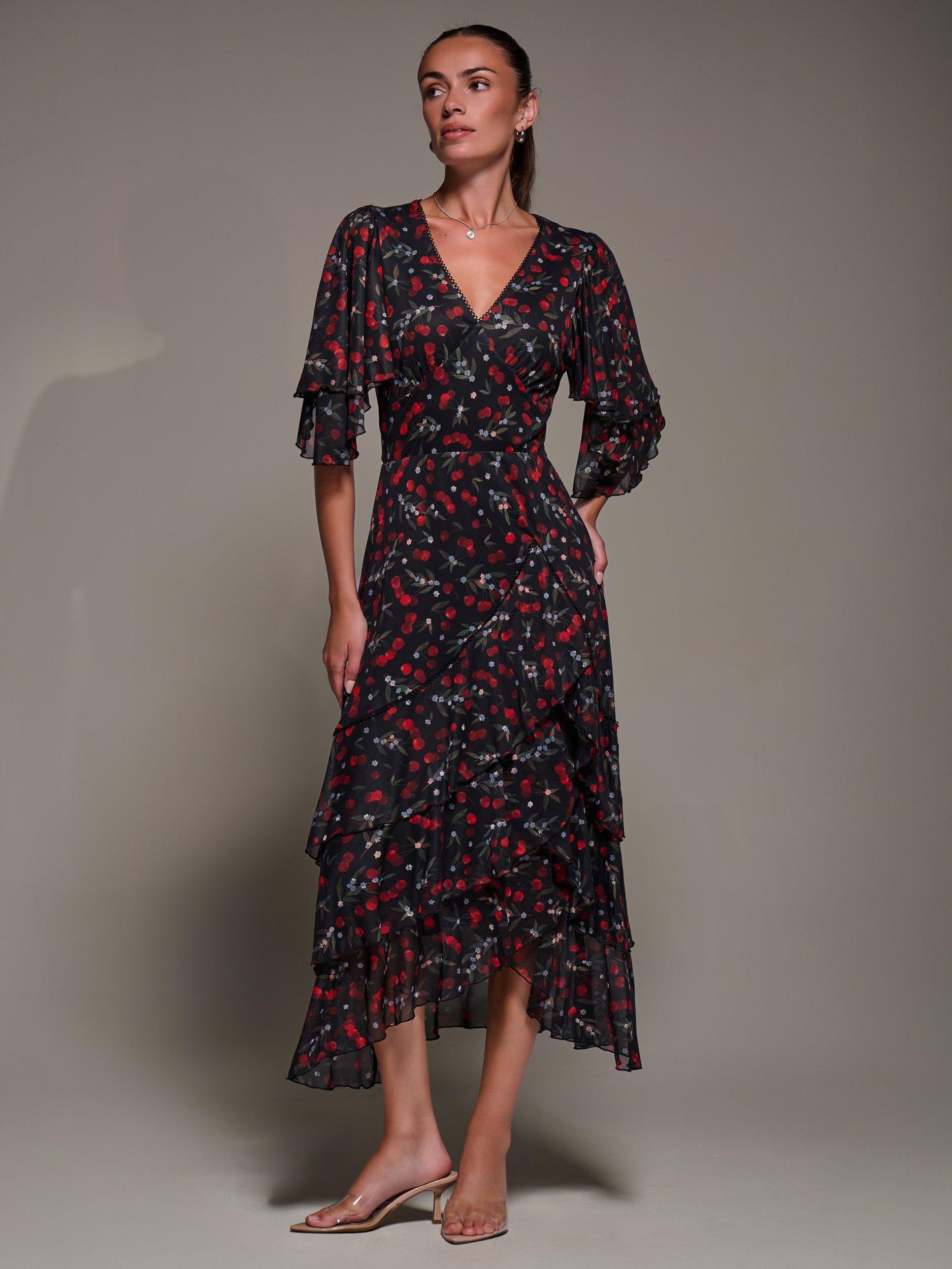 Product image 7 of 8, which shows Jolie Moi Frill Trim Mesh Dress, Red Cherry, 8