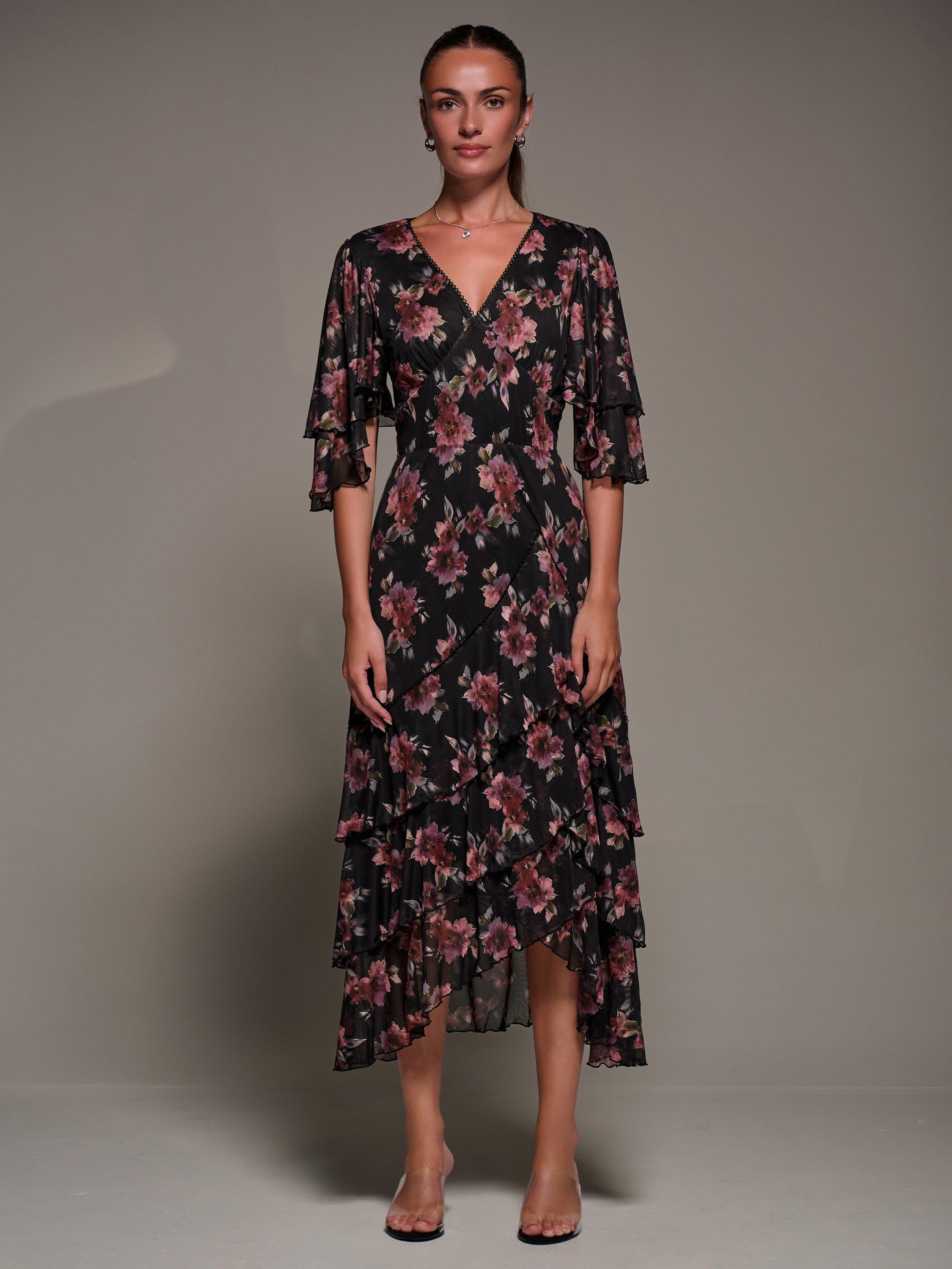 Product image 1 of 8, which shows Jolie Moi Frill Trim Mesh Dress, Red, 8