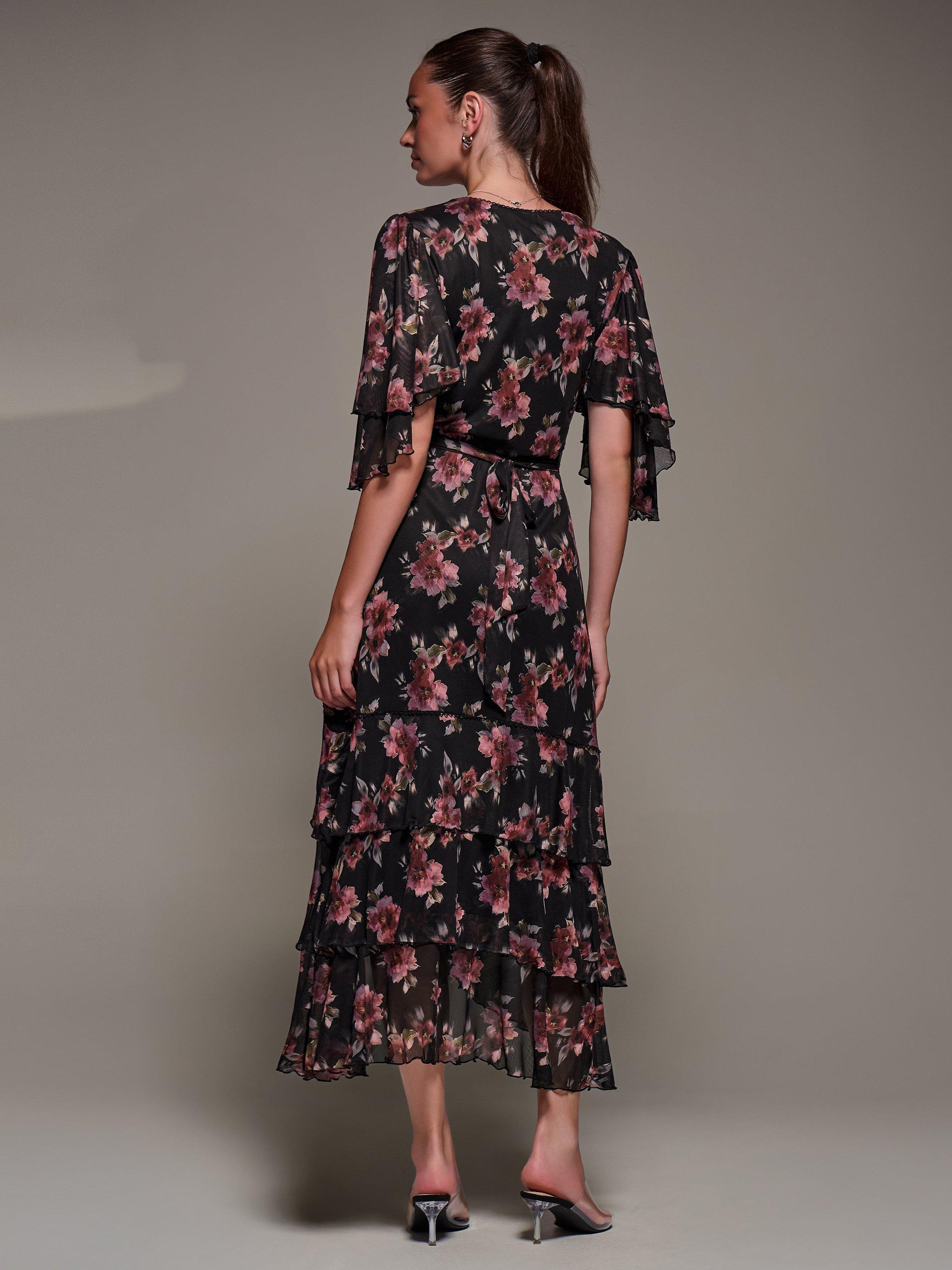 Product image 2 of 8, which shows Jolie Moi Frill Trim Mesh Dress, Red, 8