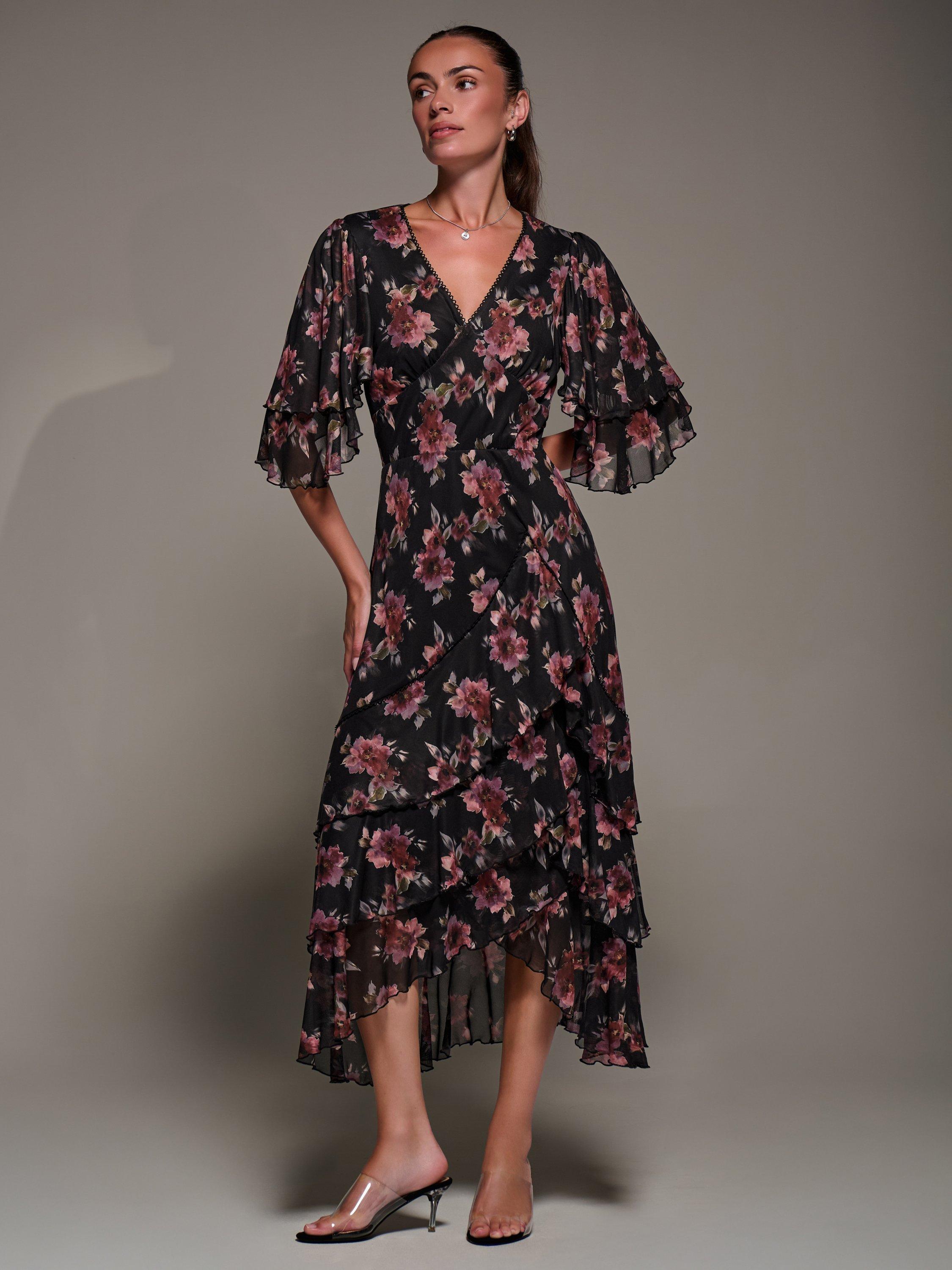 Product image 3 of 8, which shows Jolie Moi Frill Trim Mesh Dress, Red, 8