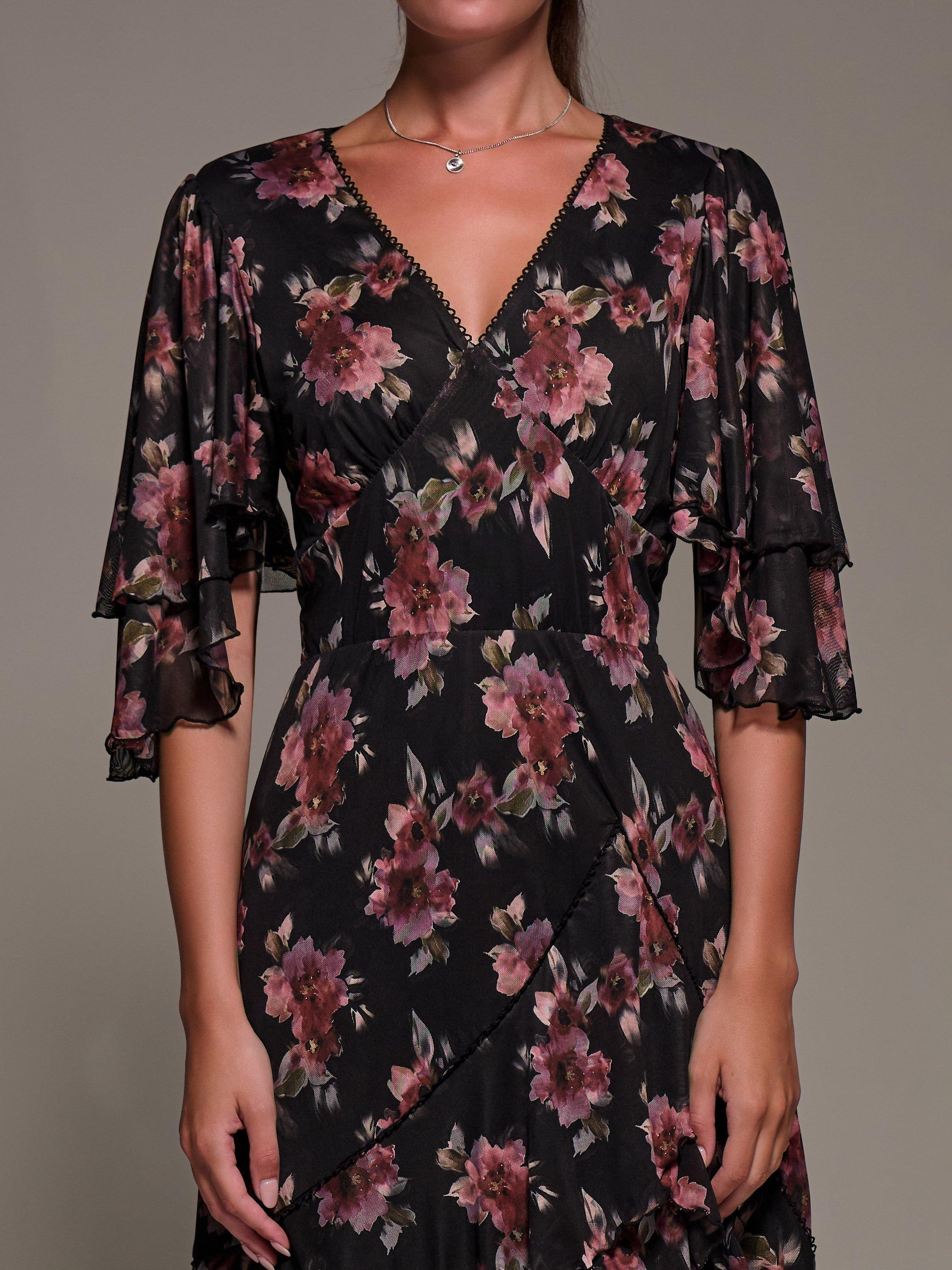 Product image 4 of 8, which shows Jolie Moi Frill Trim Mesh Dress, Red, 8