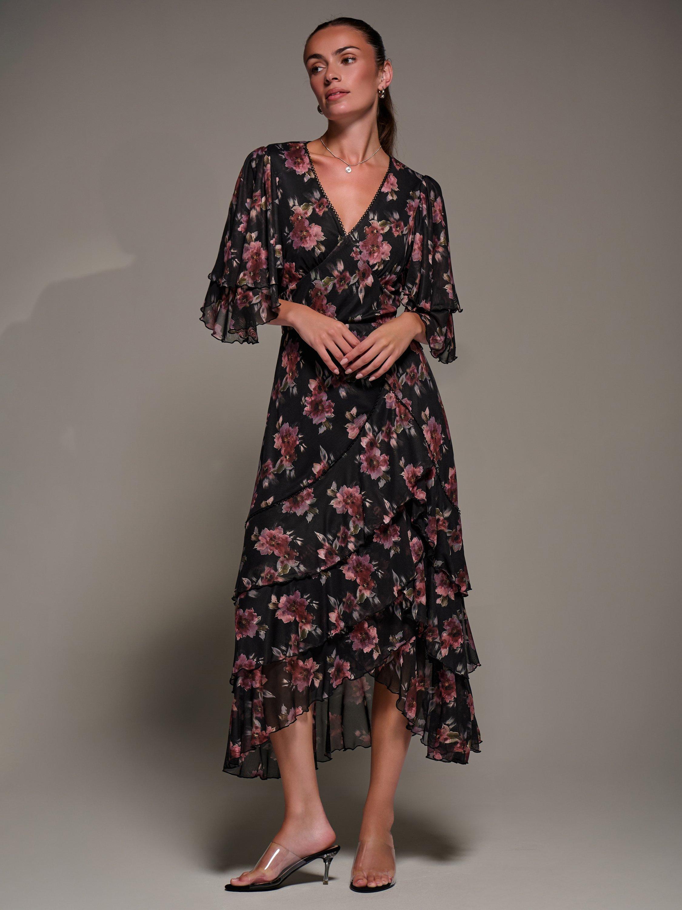 Product image 5 of 8, which shows Jolie Moi Frill Trim Mesh Dress, Red, 8