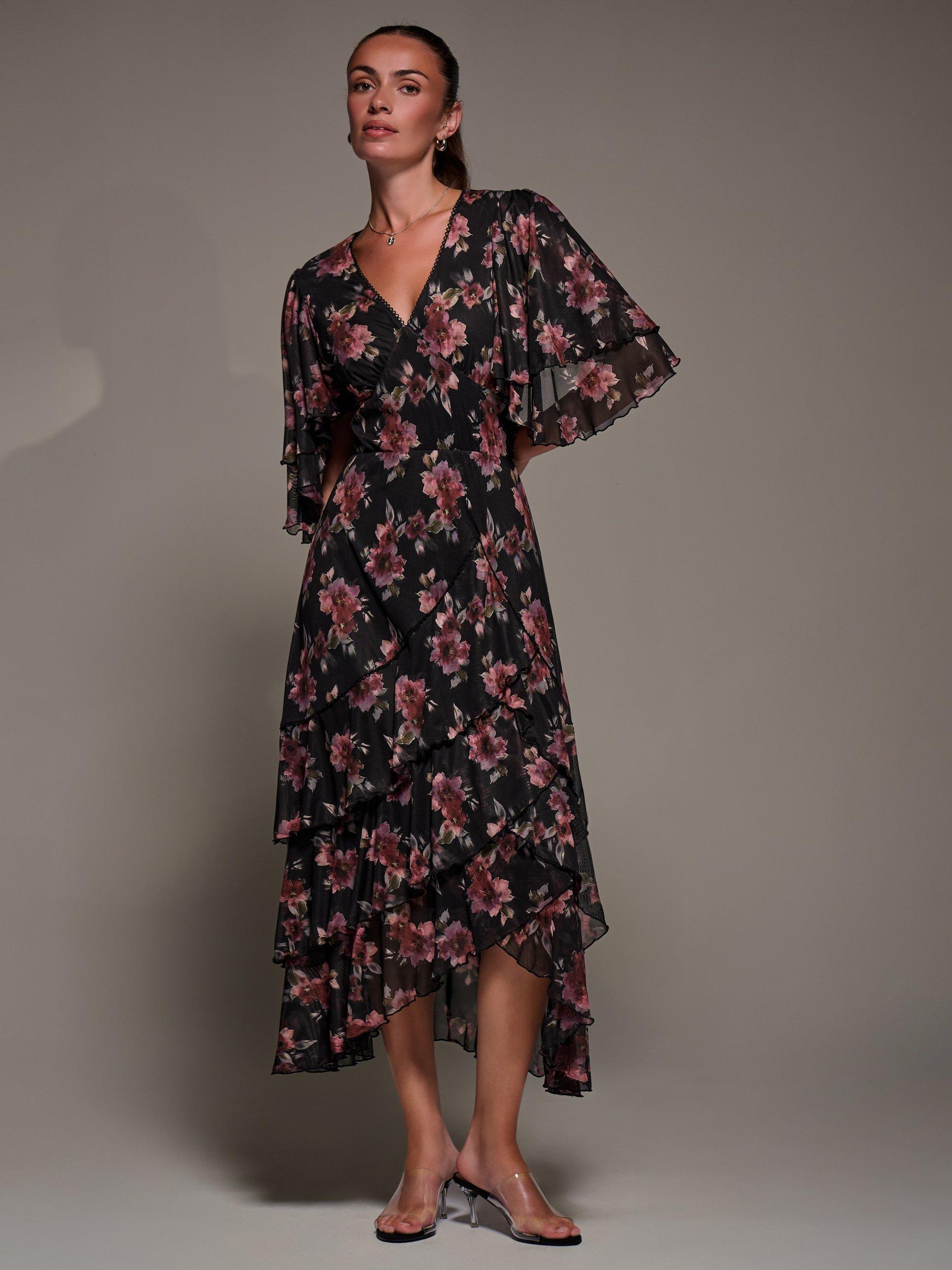 Product image 6 of 8, which shows Jolie Moi Frill Trim Mesh Dress, Red, 8