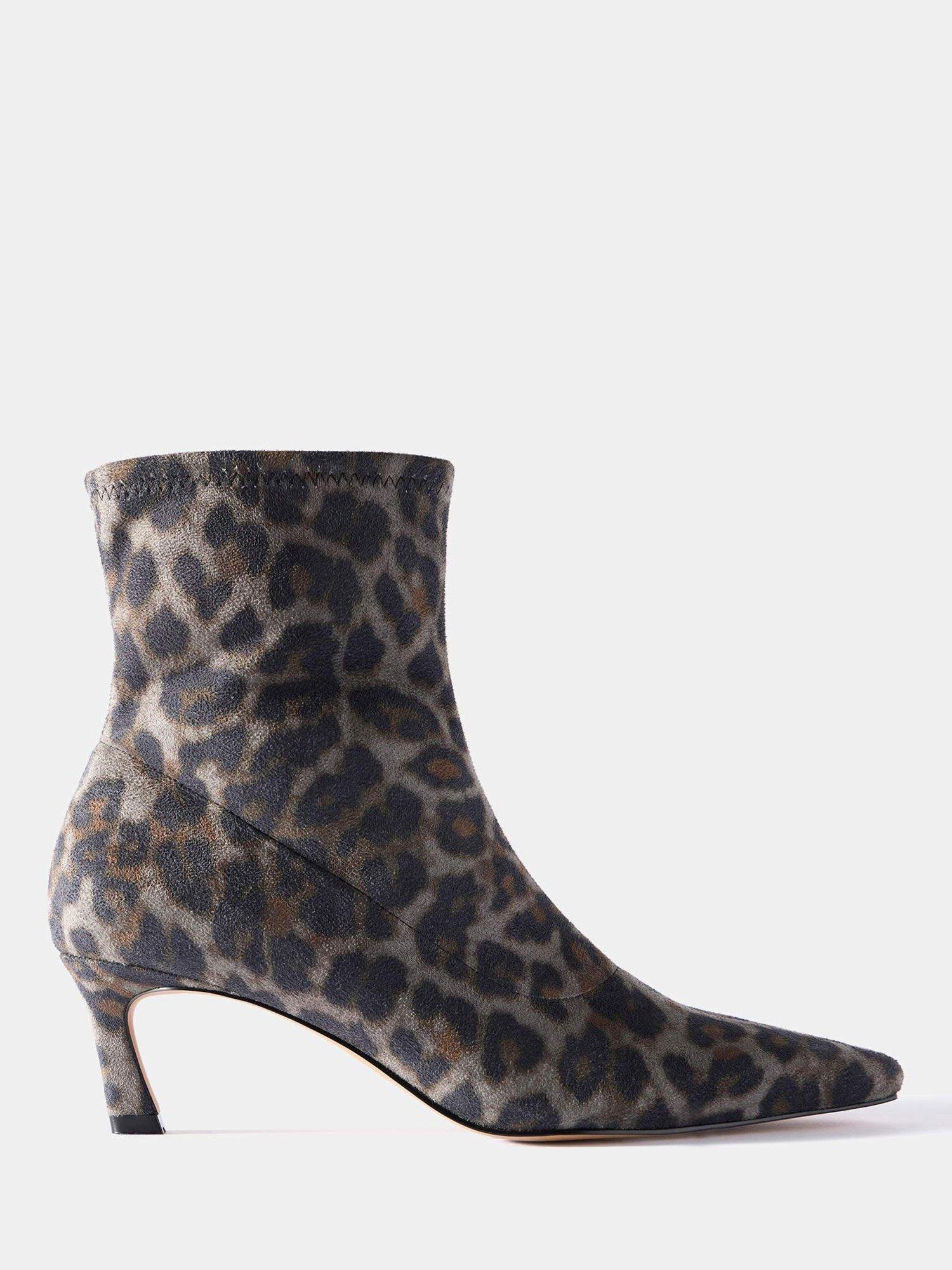 Mint Velvet Isla Leopard Print Ankle Boots, Black/Multi