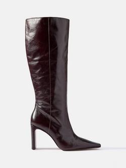 Mint Velvet Bridie Leather Knee High Boots, Red Burgundy, Red Burgundy