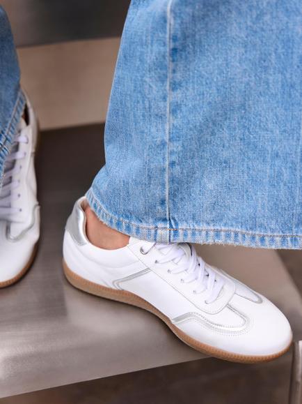 Mint Velvet Romy Leather Lace Up Trainers, Natural Cream - view 2, Natural Cream