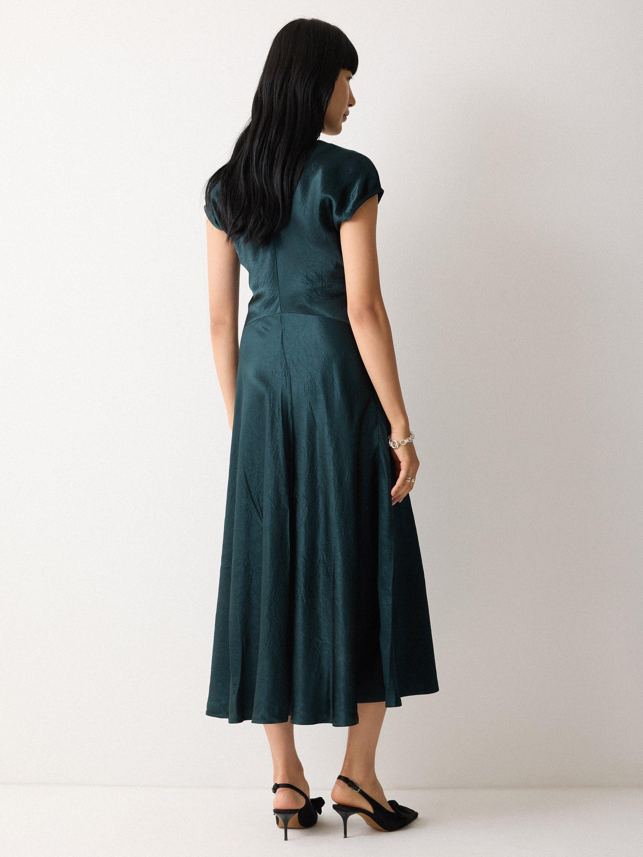 green emerald velvet dress Textured Check Midi Dress main image 1