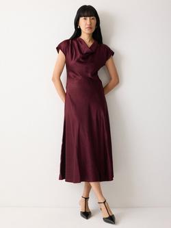 Jigsaw Textured Cowl Neck Satin Dress, Burgandy